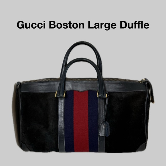 Gucci Handbags - Vintage Gucci Black Suede Boston bag Duffle overnight lock/key COA